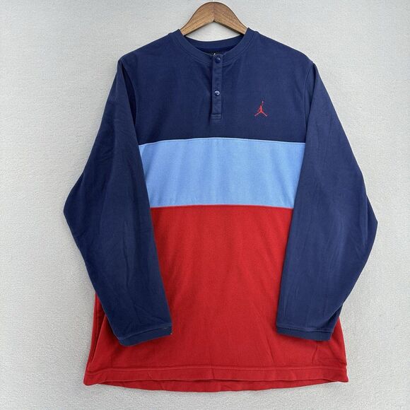 Y2K M Jordan Jumpman Long Sleeve Color Block Shirt Men’s XL RARE Blue Red Fleece - Picture 1 of 10
